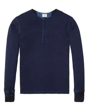 Grandad T-Shirt With Blind Placket Home Alone  Indigo