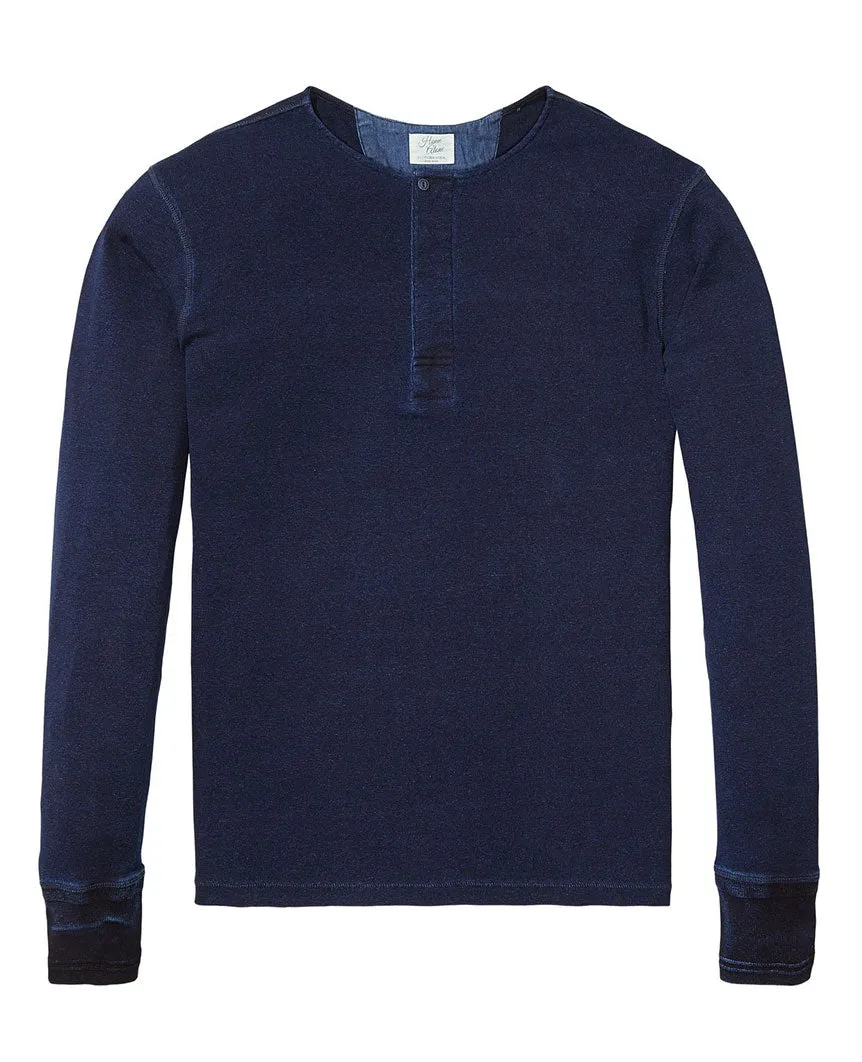 Grandad T-Shirt With Blind Placket Home Alone  Indigo