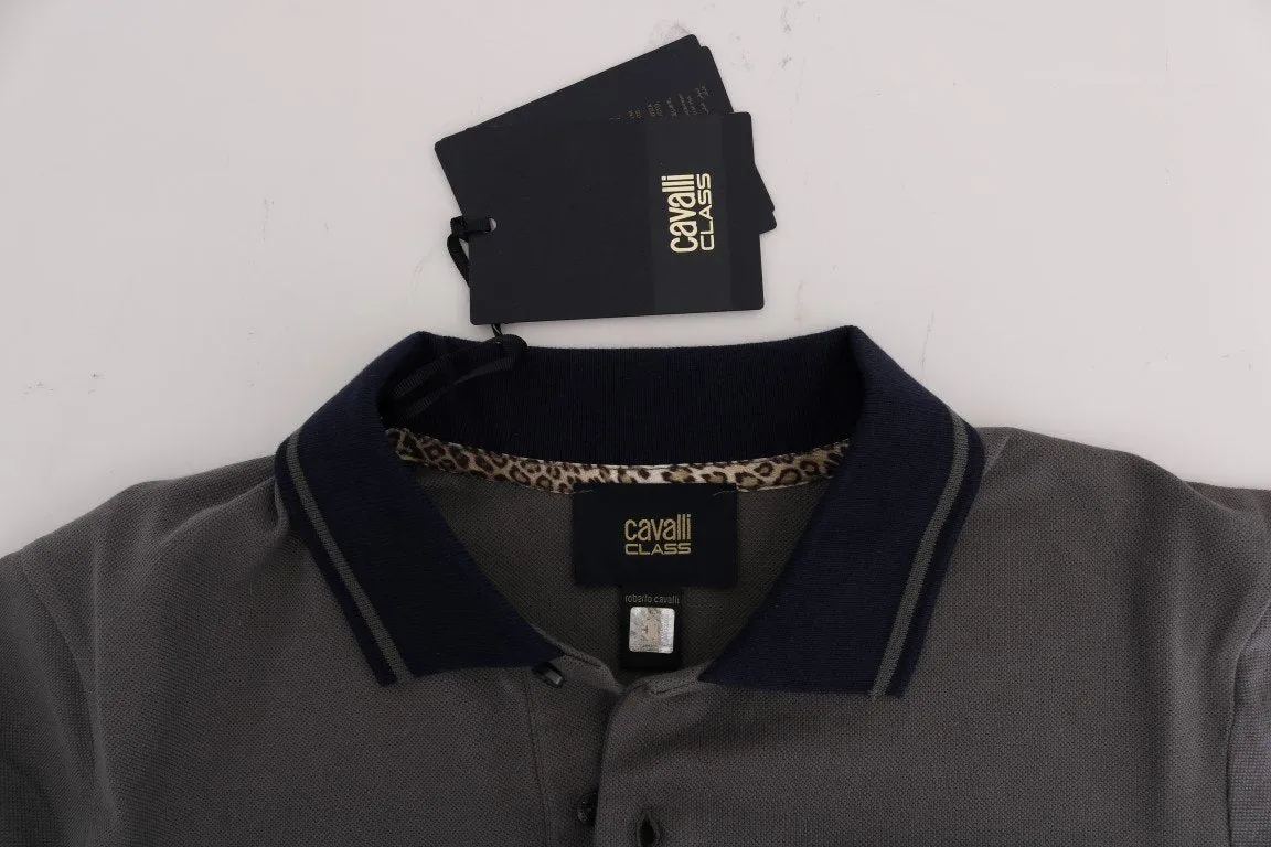 Gray Cotton Short Sleeve Polo T-Shirt