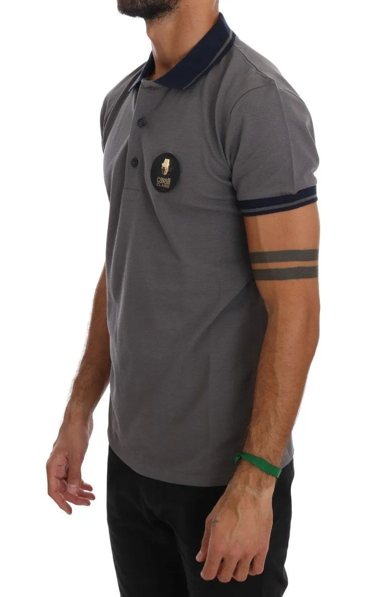 Gray Cotton Short Sleeve Polo T-Shirt