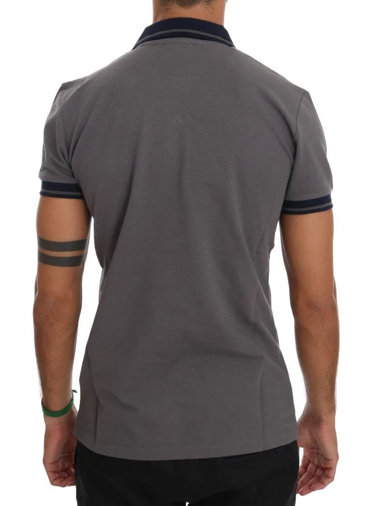 Gray Cotton Short Sleeve Polo T-Shirt