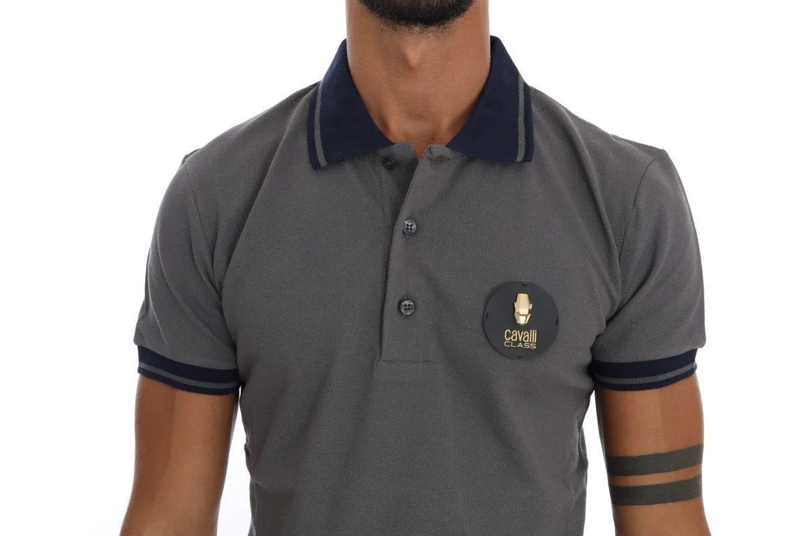 Gray Cotton Short Sleeve Polo T-Shirt