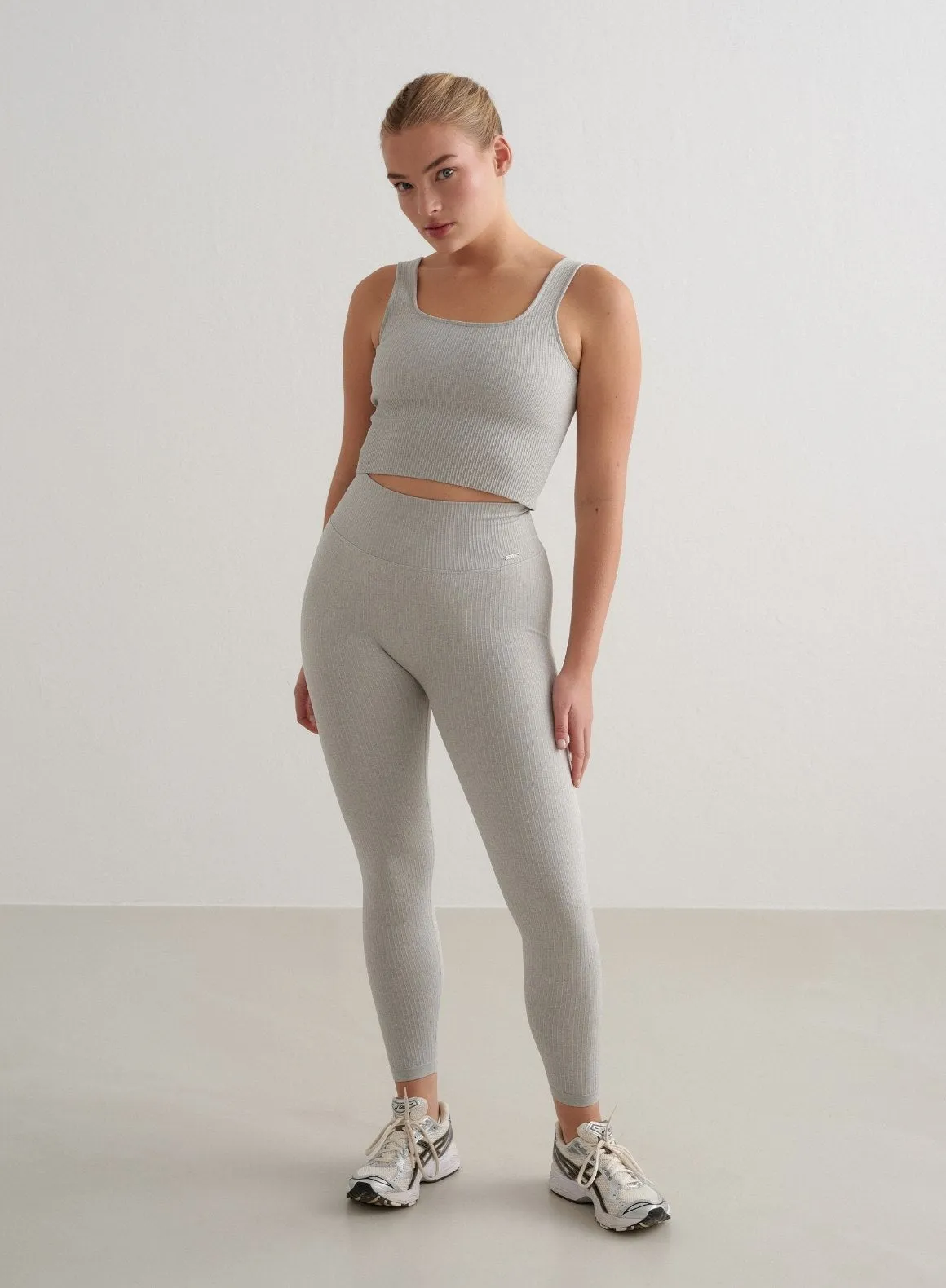 Grey Melange Ribbed Seamless Tights