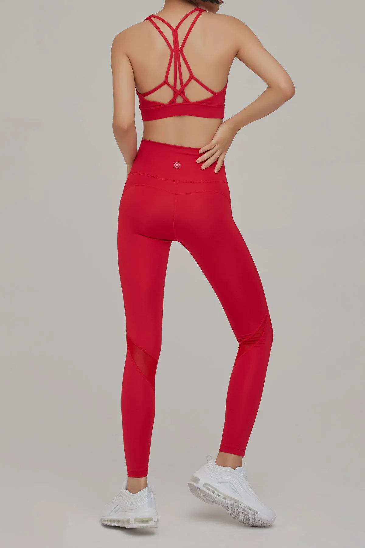 High Waist Mesh Trim Leggings