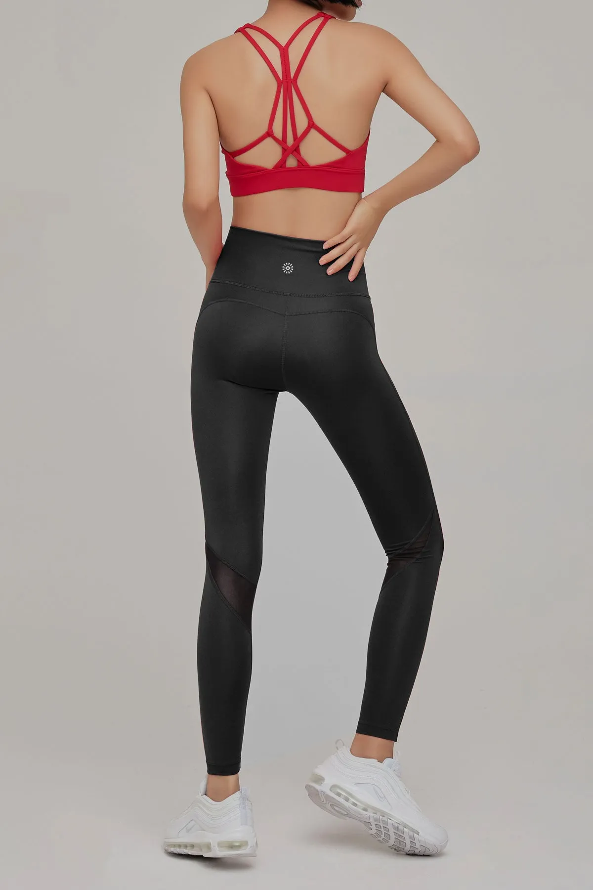 High Waist Mesh Trim Leggings