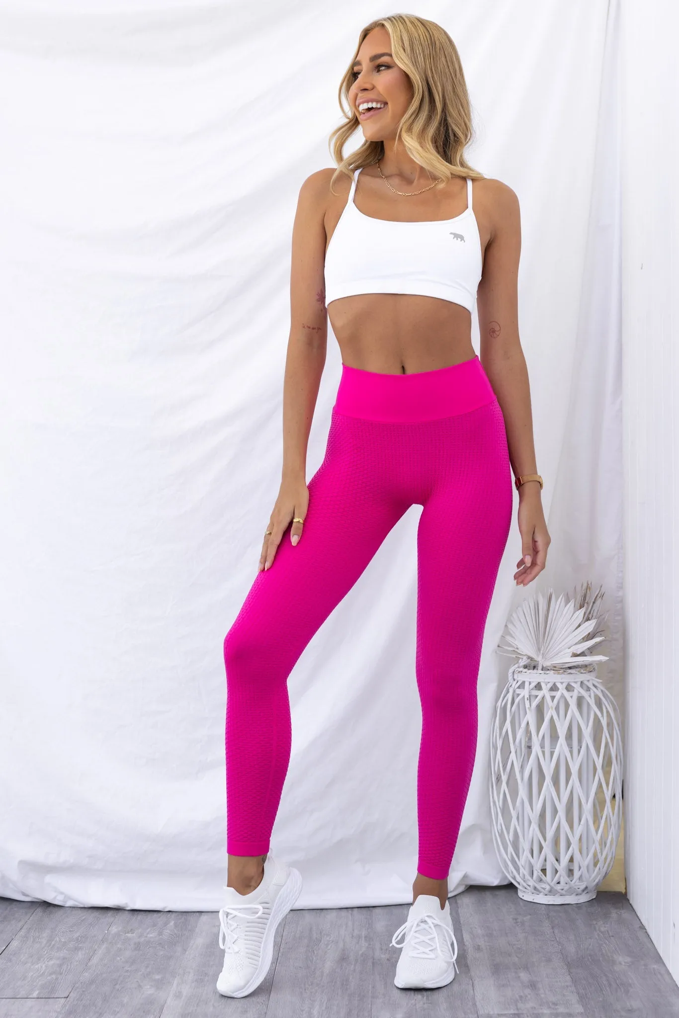 Honeycomb Scrunch Seamless Leggings - Hot Pink