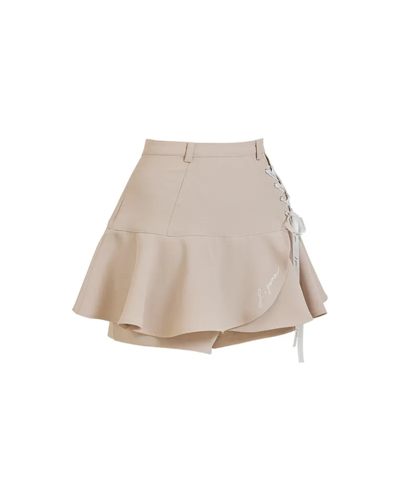 J.Jane Lace-Up Flower Culotte Pants - Beige