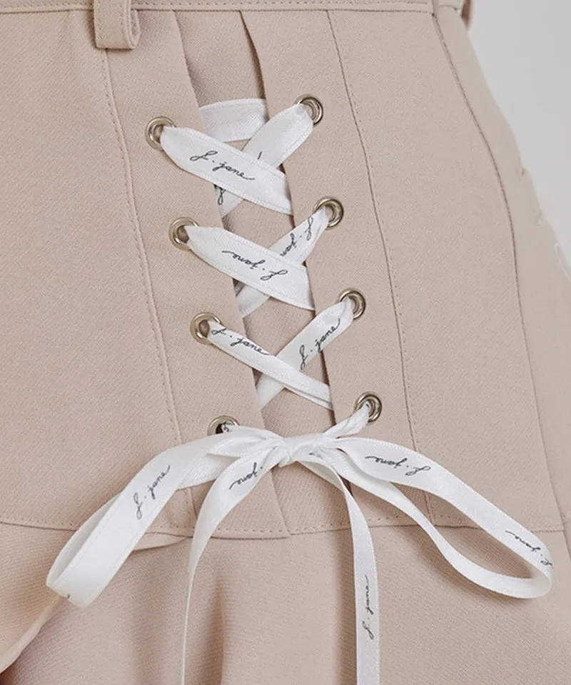 J.Jane Lace-Up Flower Culotte Pants - Beige