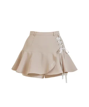 J.Jane Lace-Up Flower Culotte Pants - Beige