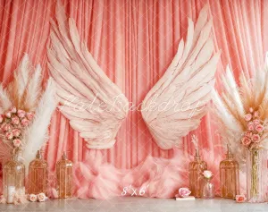 Kate Boho Angel Wings Pink Curtains Fleece Backdrop Designed by Emetselch