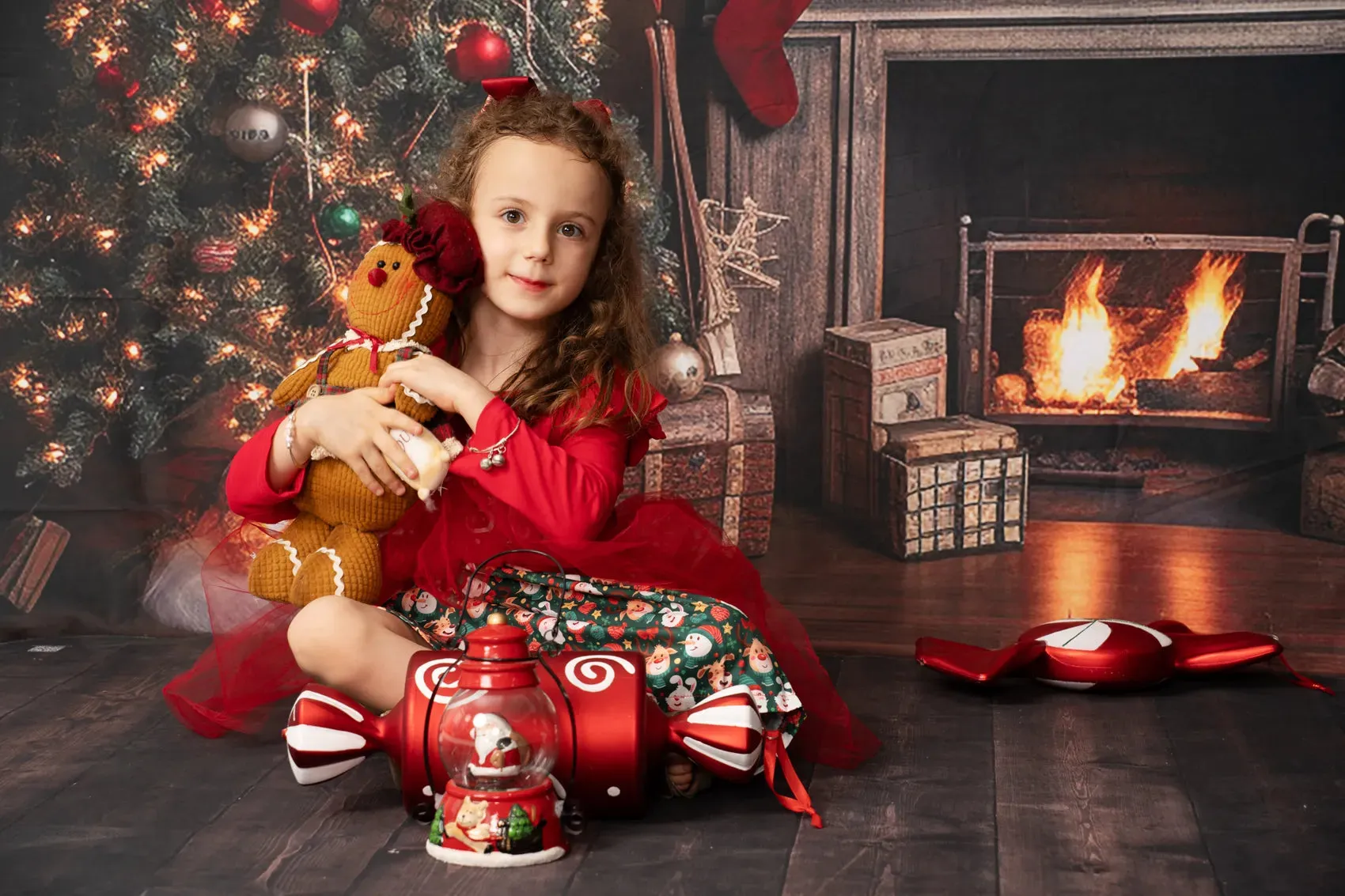 Kate Christmas Tree Fireplace Santa Warm House Fleece Backdrop for Photography