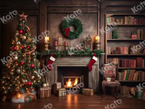 Kate Christmas Tree Fireplace Santa Warm House Fleece Backdrop for Photography