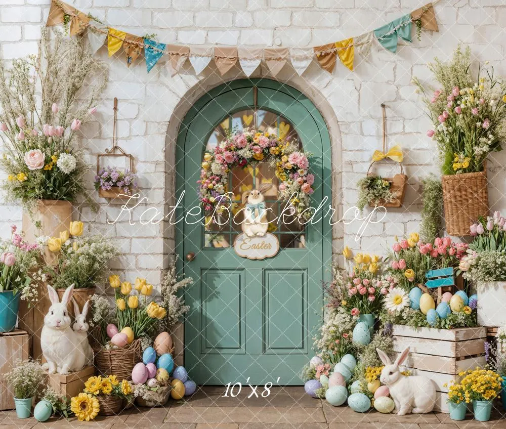 Kate Easter Bunny Flowers Door Fleece Backdrop Designed by Emetselch