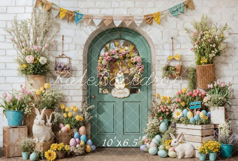 Kate Easter Bunny Flowers Door Fleece Backdrop Designed by Emetselch
