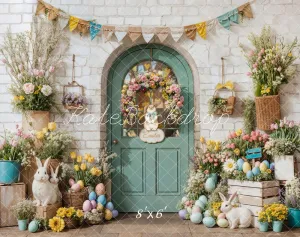 Kate Easter Bunny Flowers Door Fleece Backdrop Designed by Emetselch