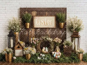 Kate Easter Floral Eggs Rustic Wooden Fleece Backdrop Designed by Emetselch