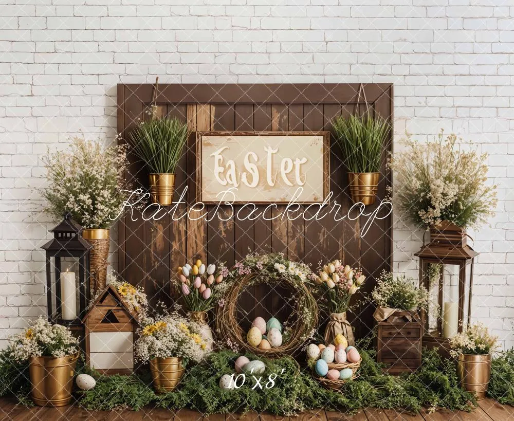 Kate Easter Floral Eggs Rustic Wooden Fleece Backdrop Designed by Emetselch