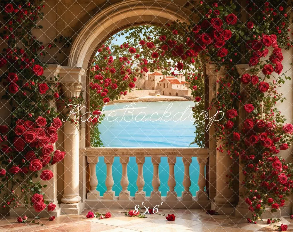 Kate Valentine Roses Arch Balcony Lake Fleece Backdrop Designed by Emetselch
