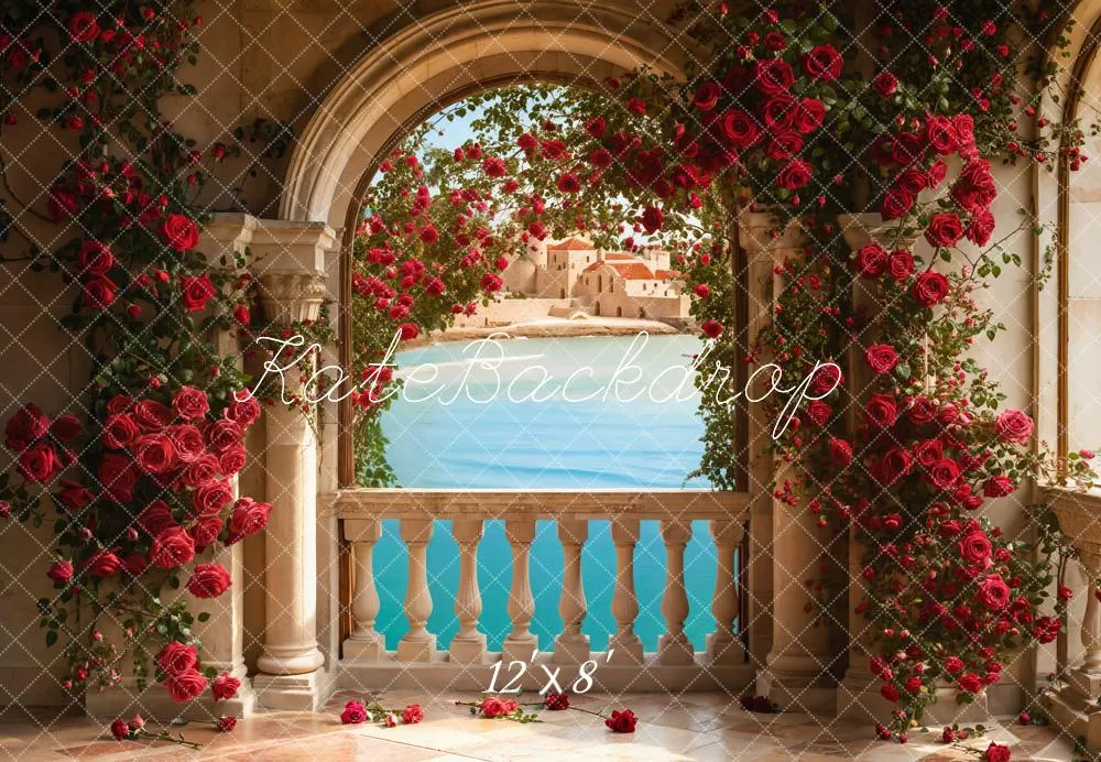 Kate Valentine Roses Arch Balcony Lake Fleece Backdrop Designed by Emetselch