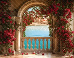 Kate Valentine Roses Arch Balcony Lake Fleece Backdrop Designed by Emetselch