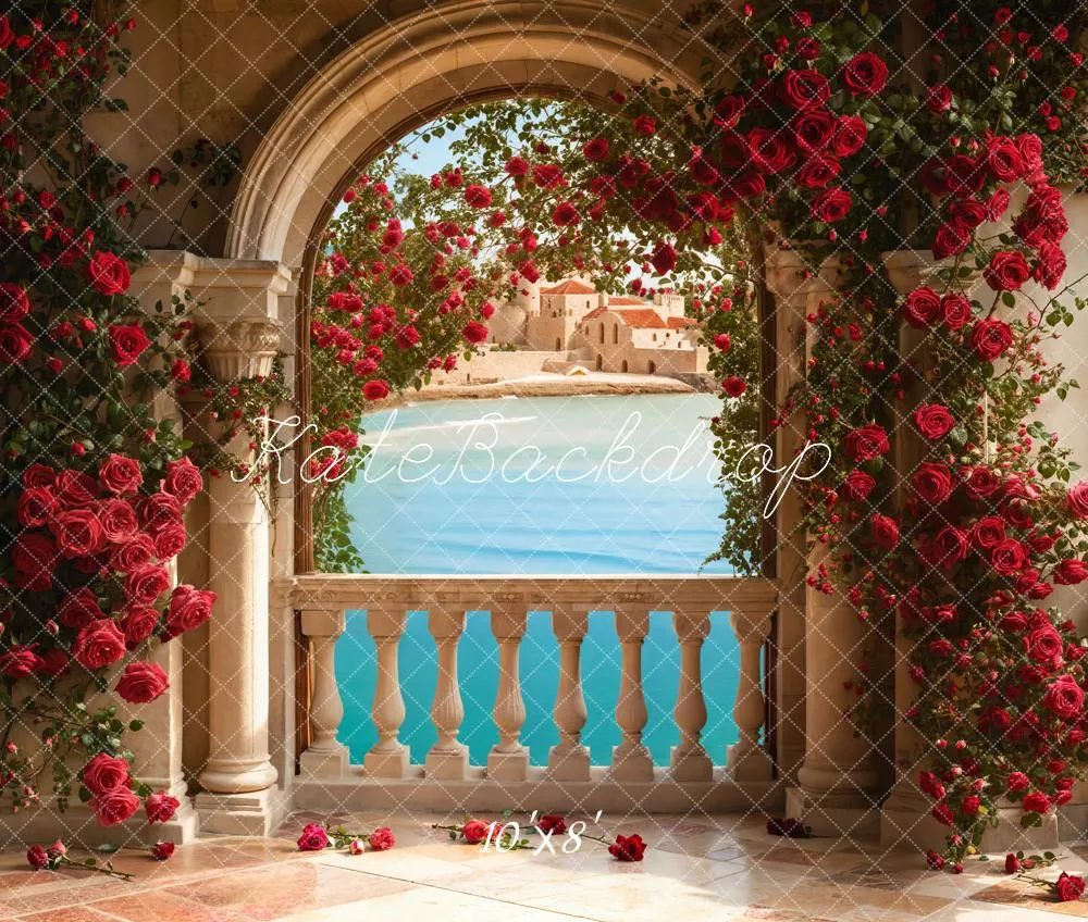 Kate Valentine Roses Arch Balcony Lake Fleece Backdrop Designed by Emetselch