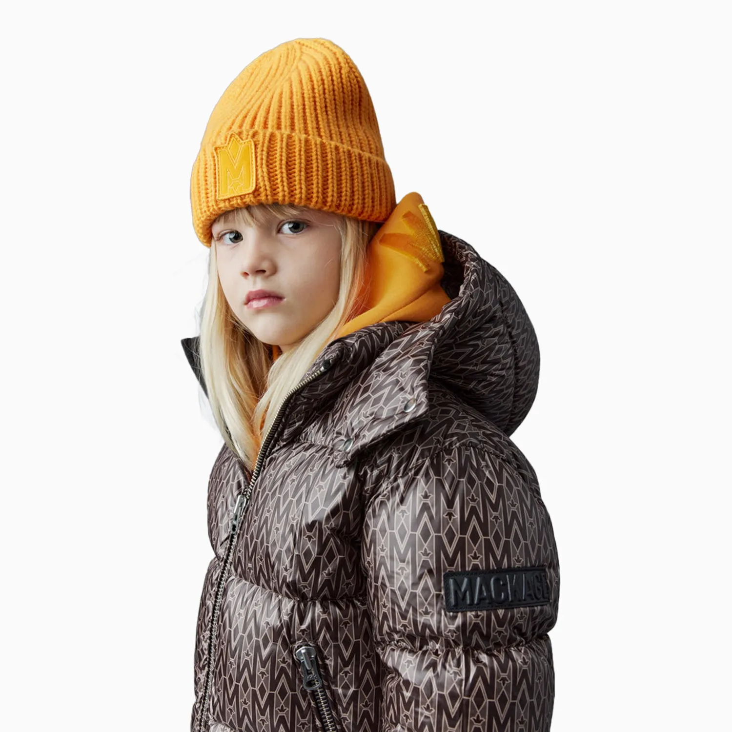 Kid's Jesse Lustrous Light Down Monogram Print Jacket
