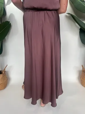 KLD Washed Satin Midi Hi-Lo Swing Skirt