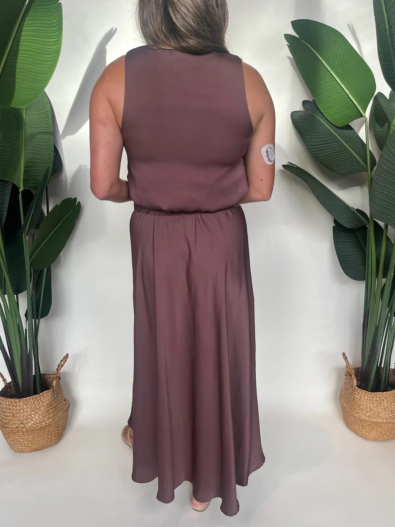 KLD Washed Satin Midi Hi-Lo Swing Skirt