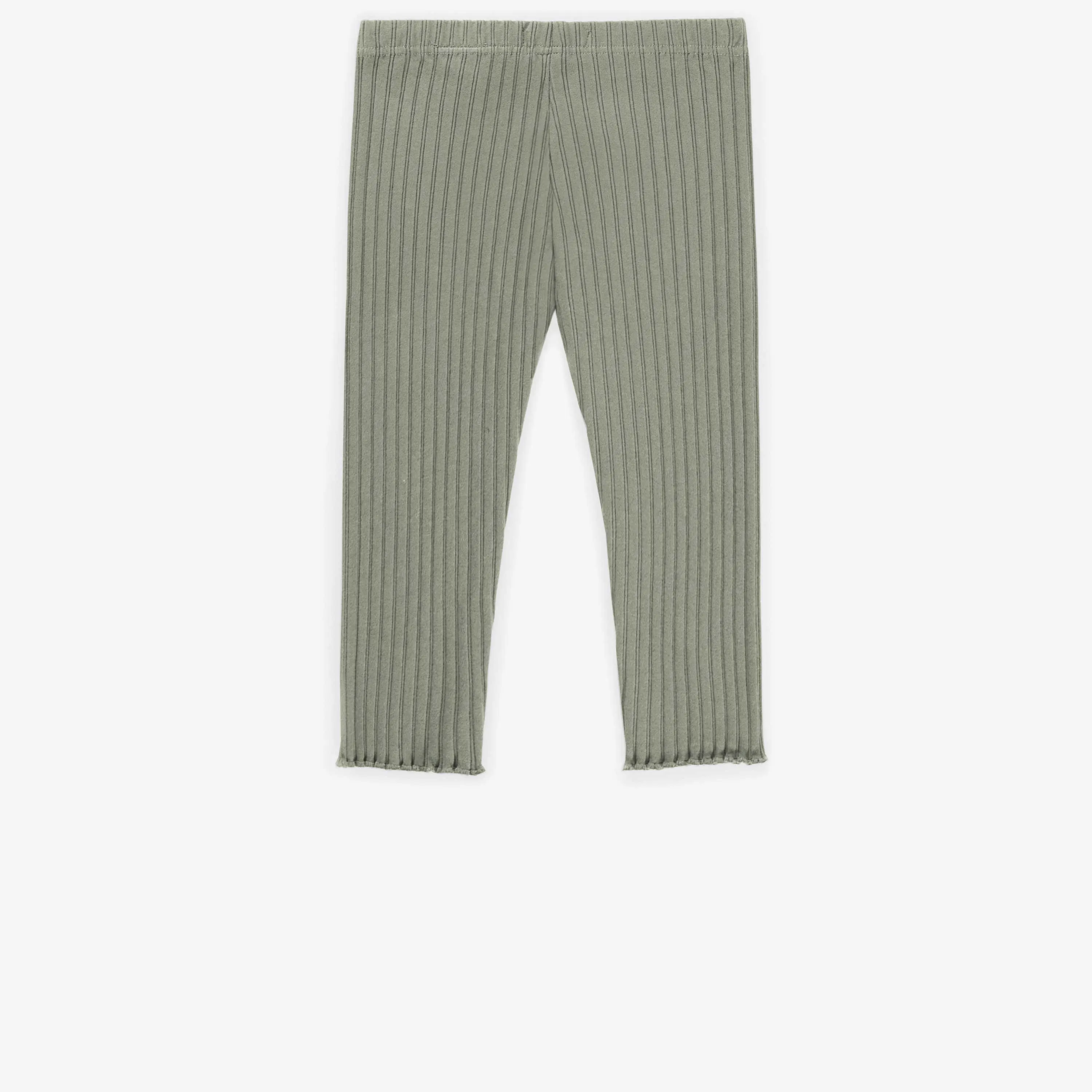 Legging vert 3/4 en coton côtelé, enfant || Green 3/4 legging in ribbed cotton, child