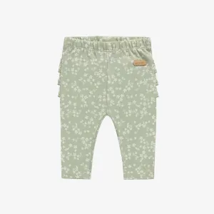 Legging vert sauge fleuri à volants en jersey, naissance || Floral sage green leggings with ruffles in jersey, newborn