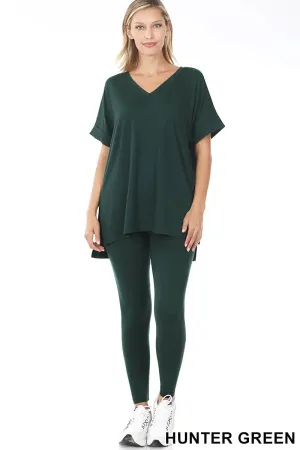 Loungewear V Neck Top Leggings Set  HUNTER GREEN by cathysnewlook