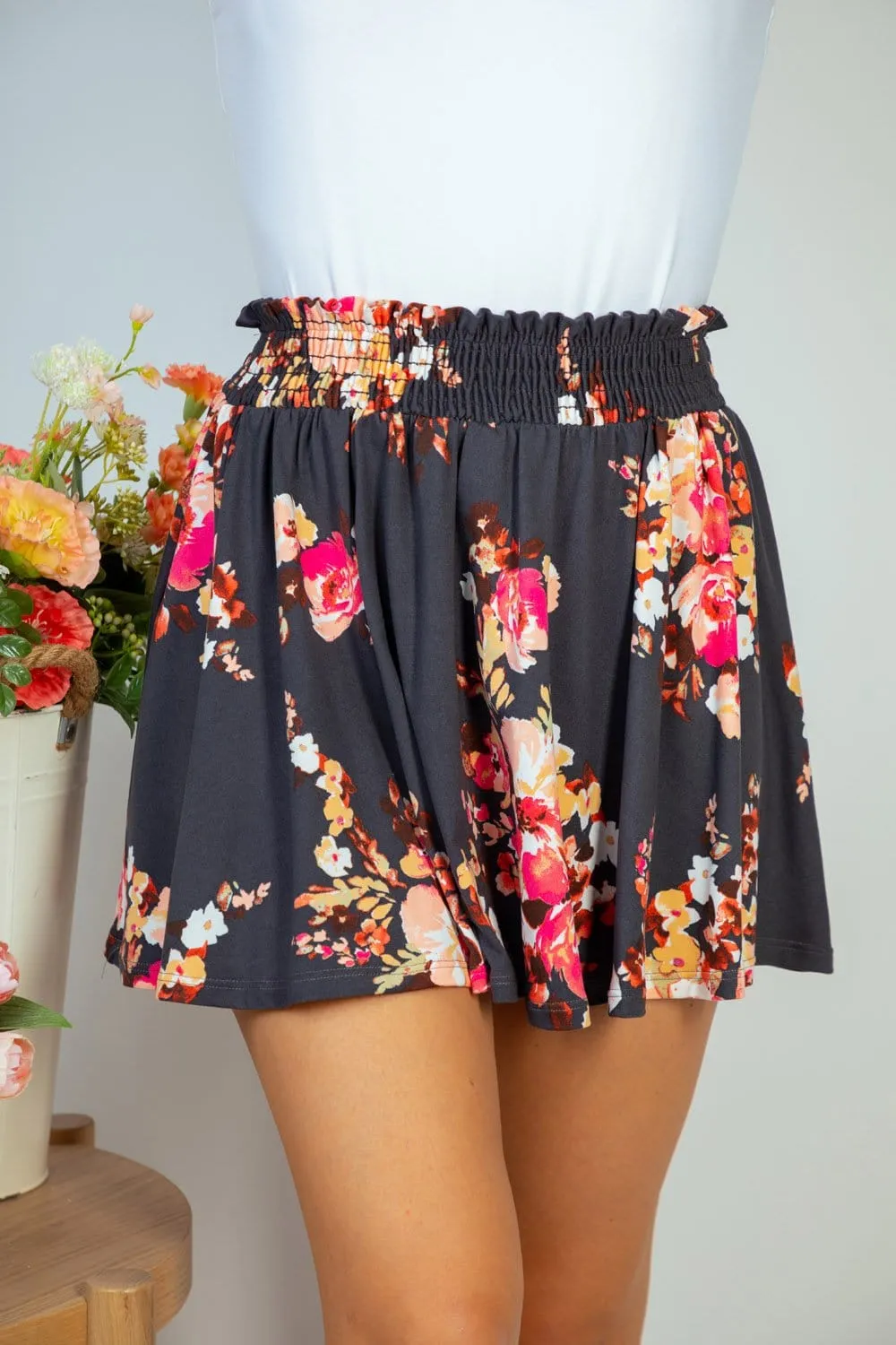 Madison Floral Skirt w/Shorts in Charcoal Sunset