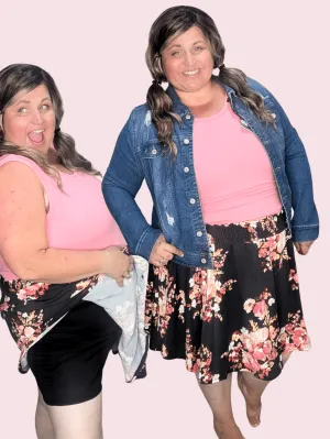 Madison Floral Skirt w/Shorts in Charcoal Sunset