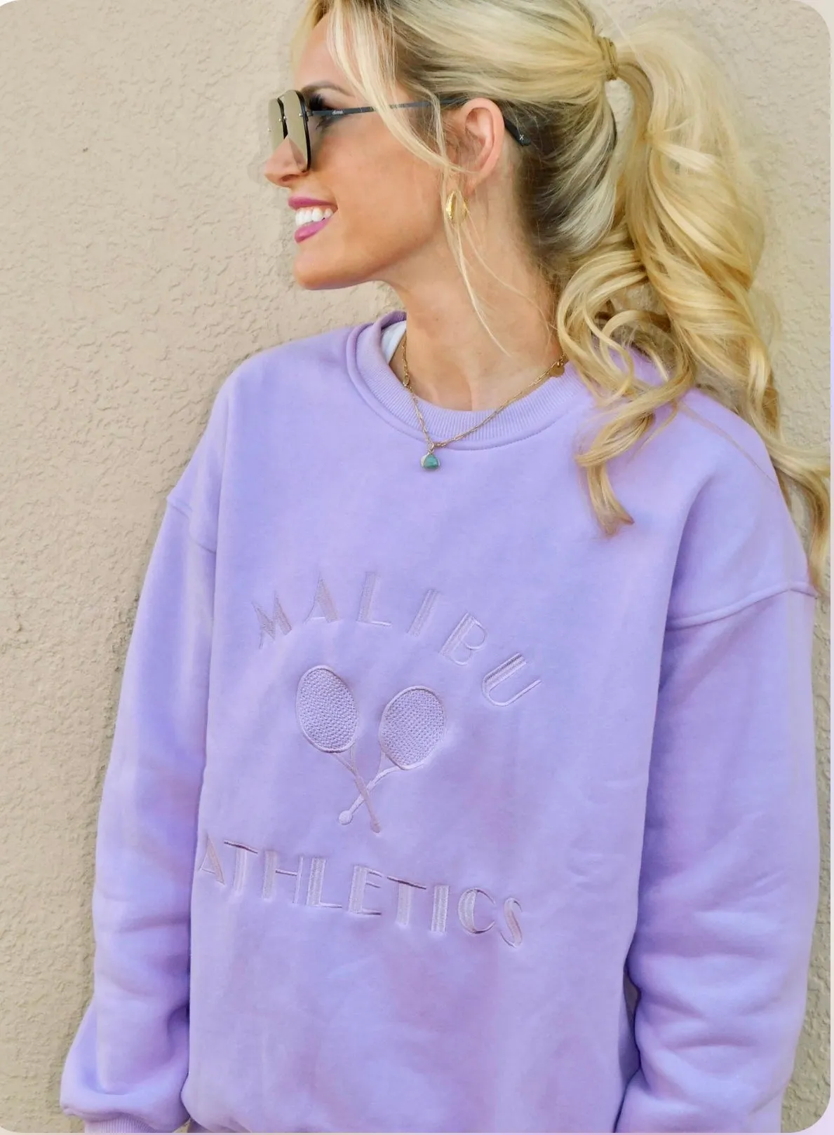 Malibu Athletics Embroidered Pullover Crewneck Sweatshirt