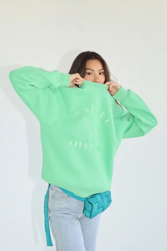 Malibu Athletics Embroidered Pullover Crewneck Sweatshirt