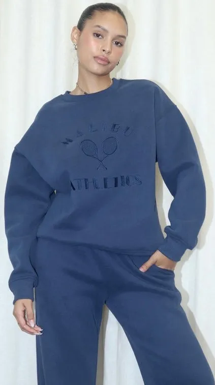 Malibu Athletics Embroidered Pullover Crewneck Sweatshirt