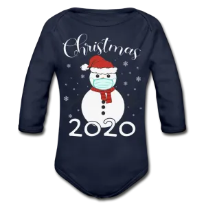 Masked Snowman 2020 Organic Long Sleeve Baby Bodysuit