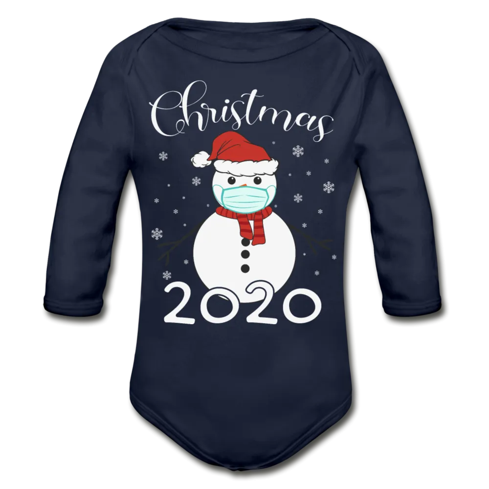 Masked Snowman 2020 Organic Long Sleeve Baby Bodysuit
