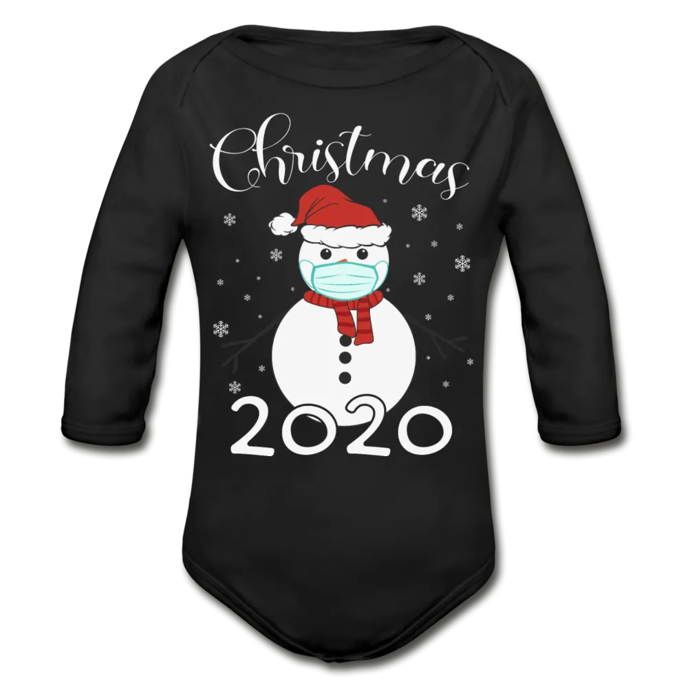 Masked Snowman 2020 Organic Long Sleeve Baby Bodysuit