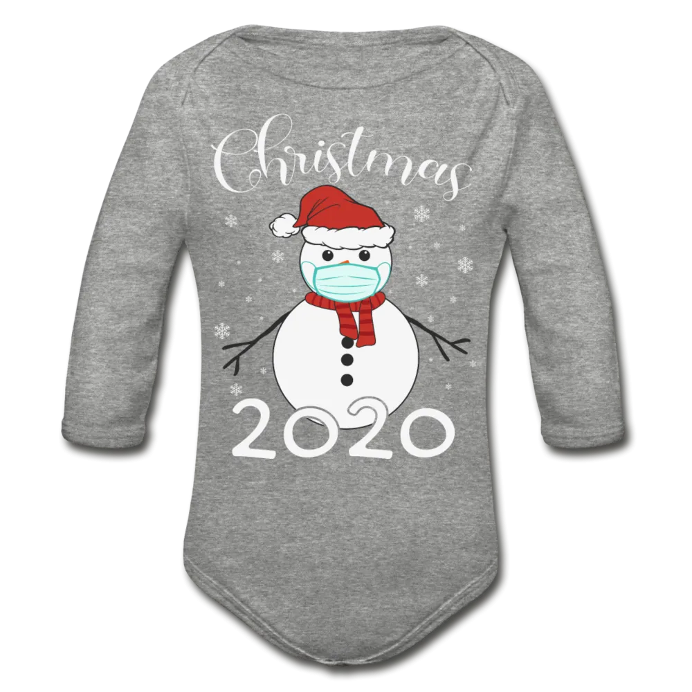 Masked Snowman 2020 Organic Long Sleeve Baby Bodysuit
