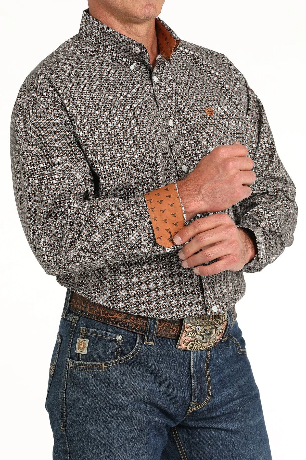 MENS BROWN PRINT CINCH LONG SLEEVE SHIRT