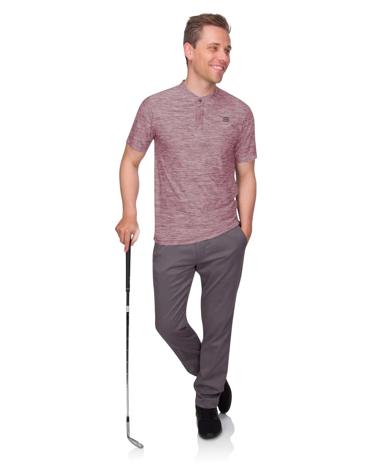 Men's Heathered Collarless Golf Polos