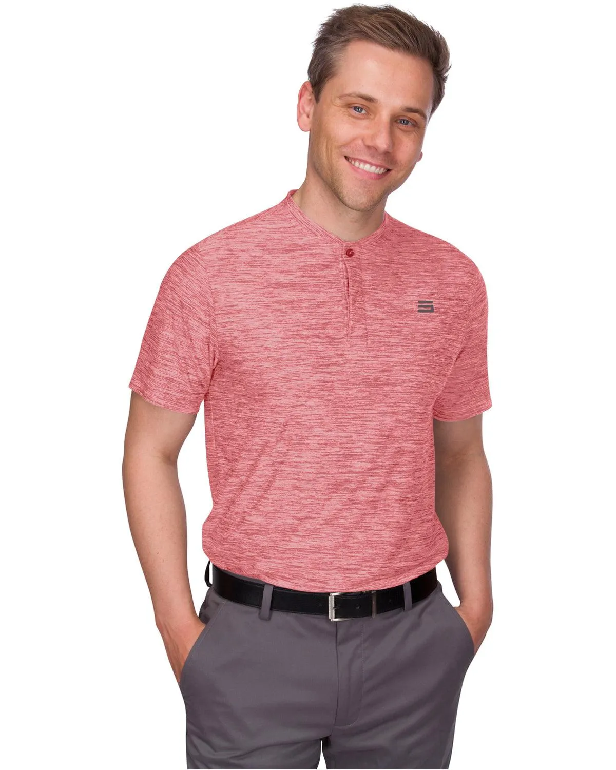 Men's Heathered Collarless Golf Polos