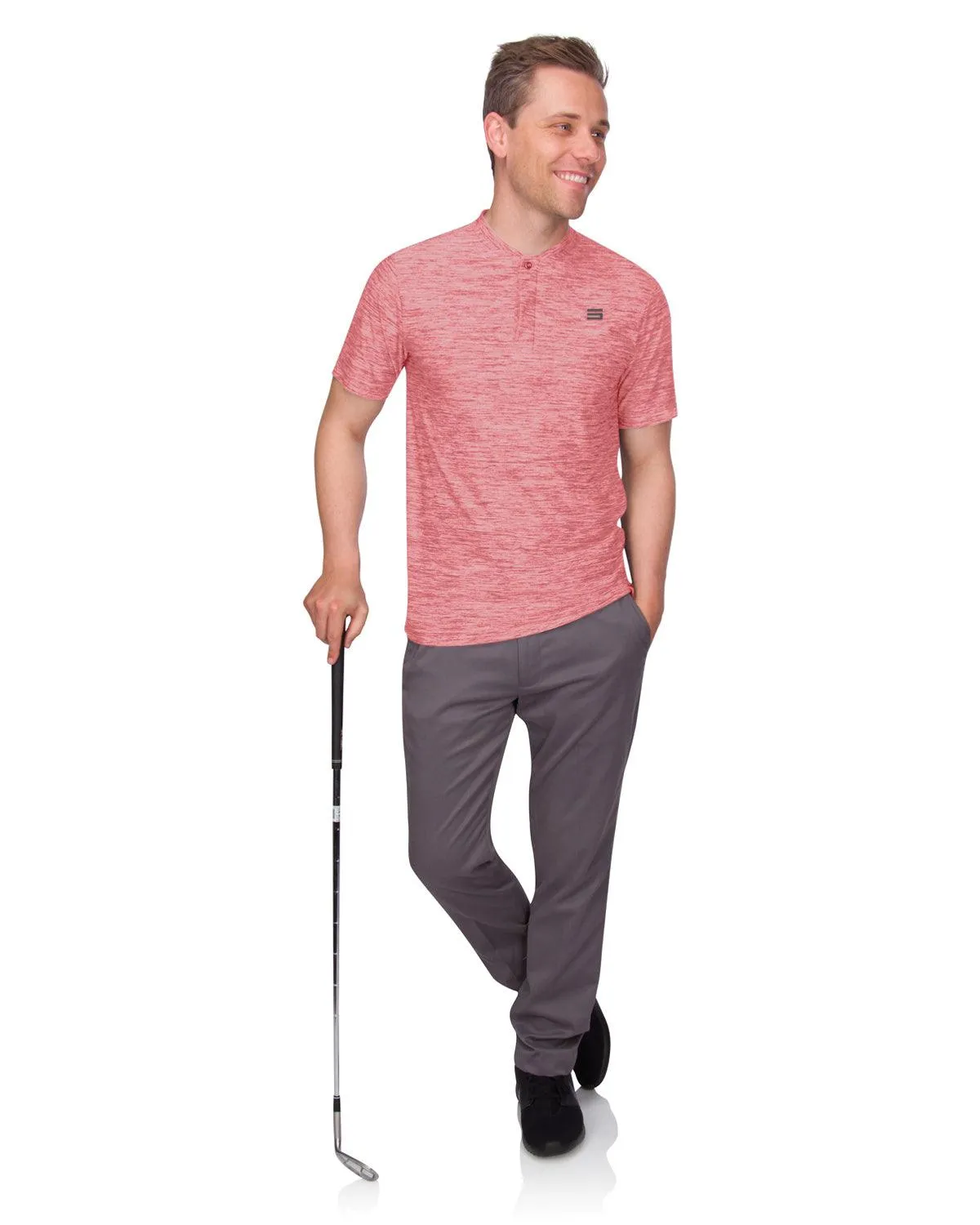 Men's Heathered Collarless Golf Polos