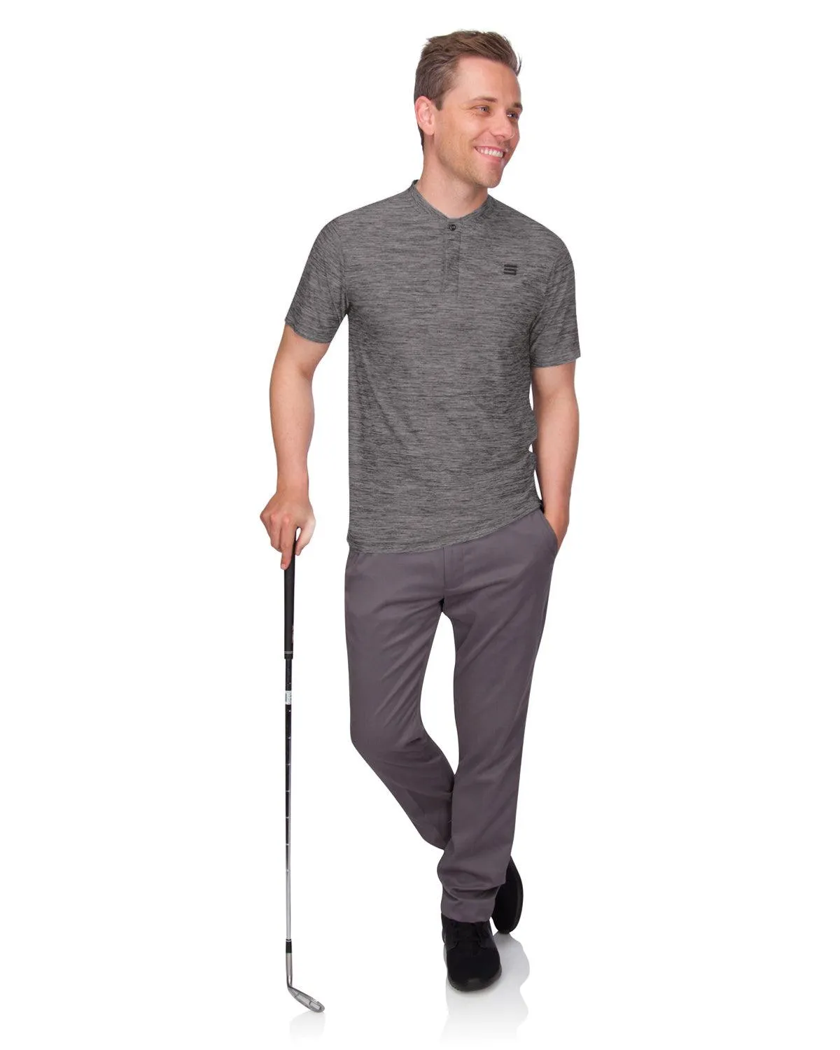 Men's Heathered Collarless Golf Polos