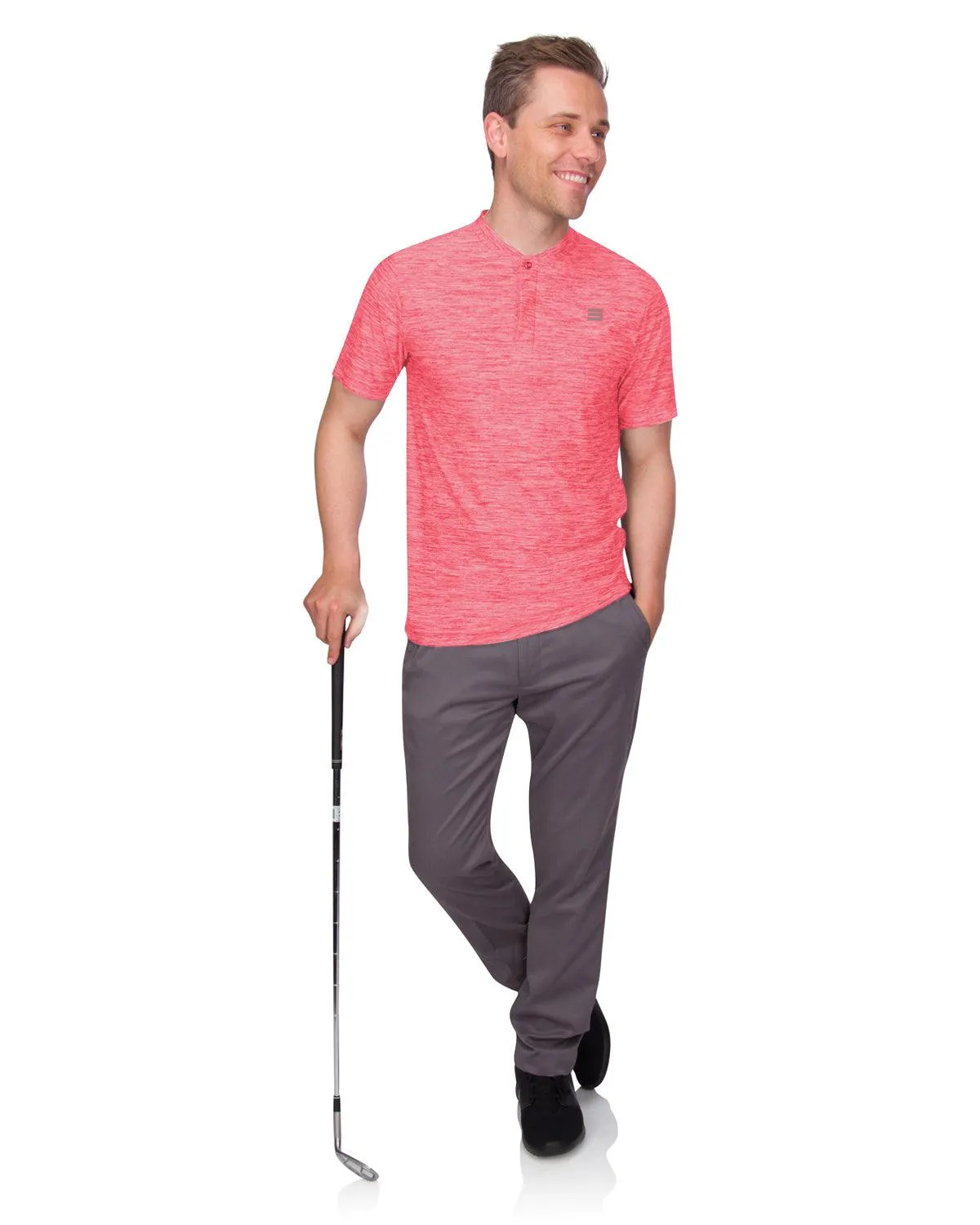 Men's Heathered Collarless Golf Polos