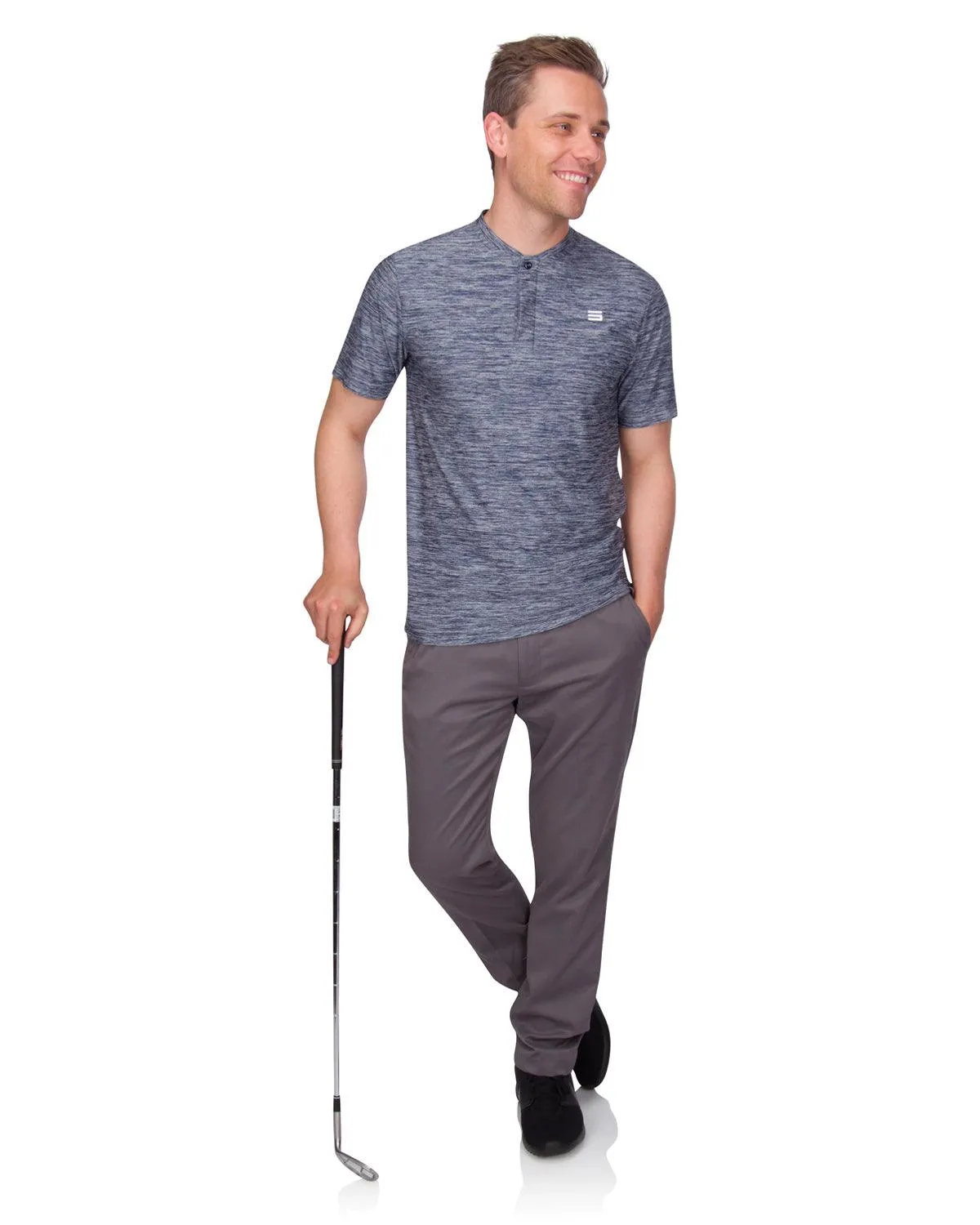 Men's Heathered Collarless Golf Polos