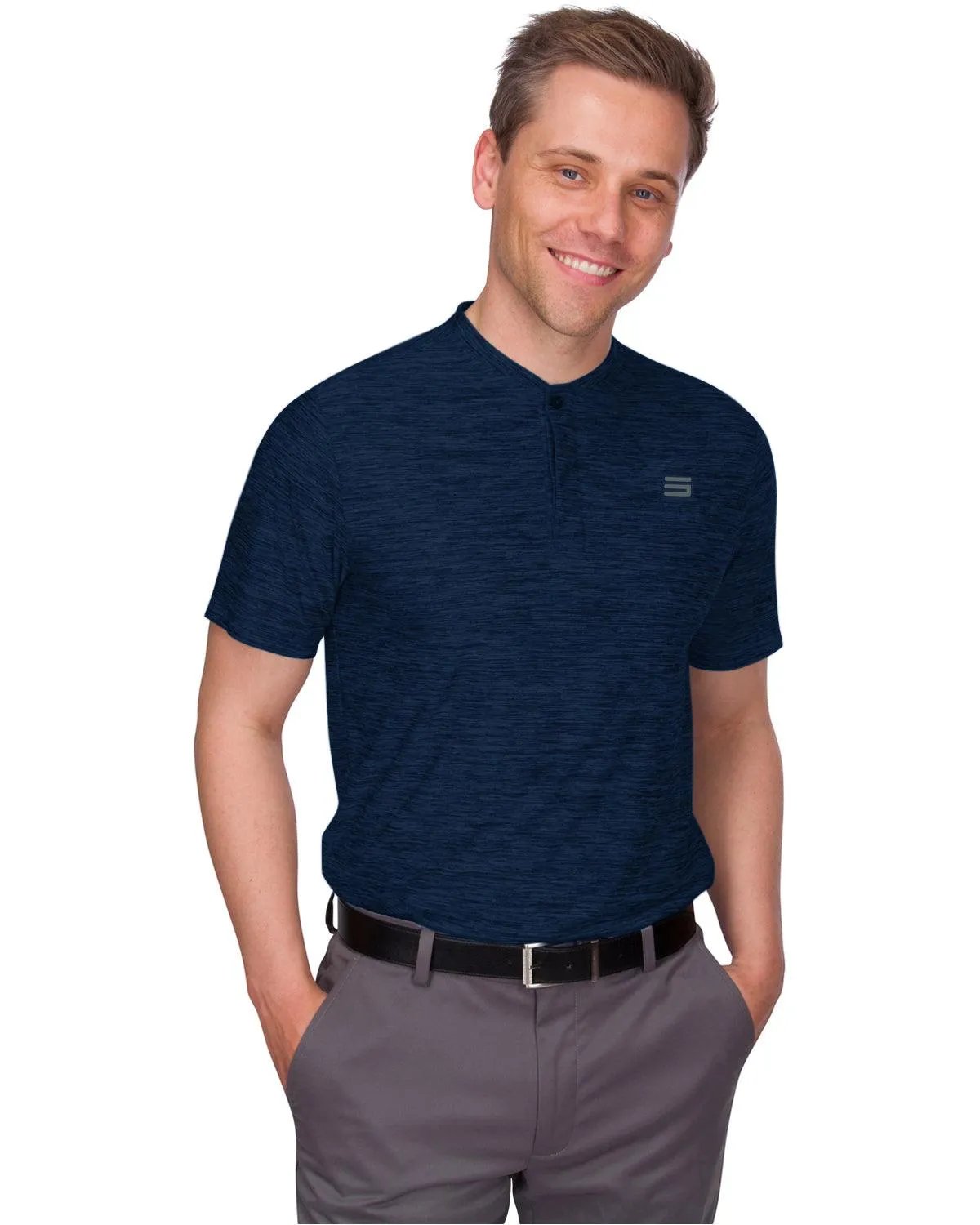 Men's Heathered Collarless Golf Polos
