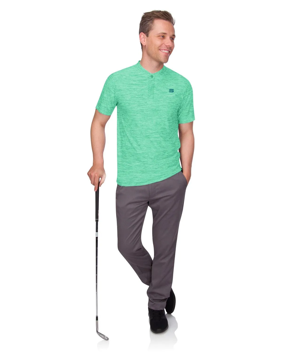 Men's Heathered Collarless Golf Polos