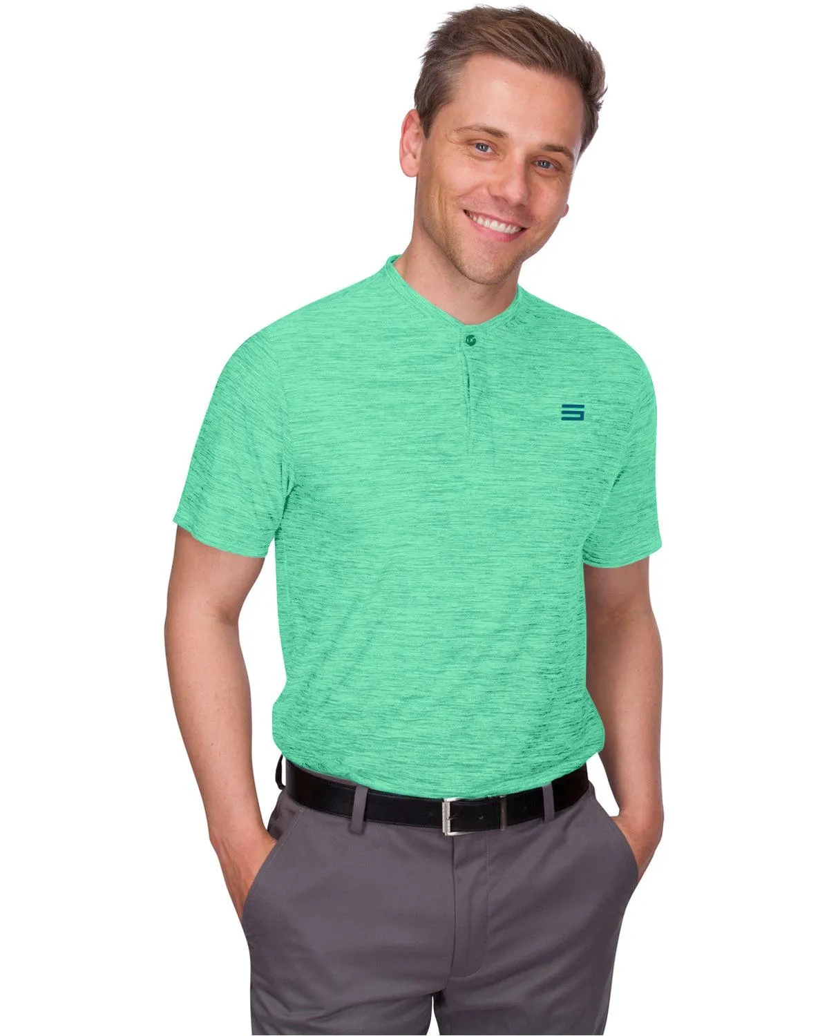 Men's Heathered Collarless Golf Polos